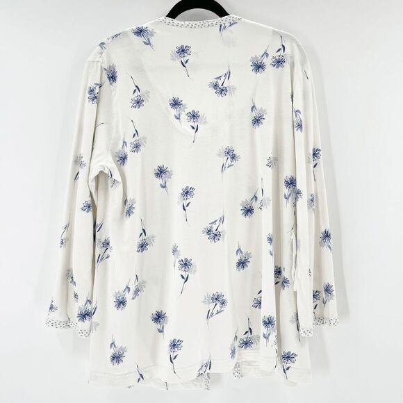 Carole Hochman Kimono Cardigan Top Womens Size S White Blue Floral Tie Flowy - Picture 2 of 3